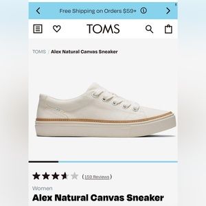 NIB Toms Alex Natural Canvas Sneaker.